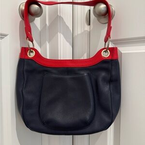 Talbots Red and Blue Slouchy Shoulder Bag with Textured Details